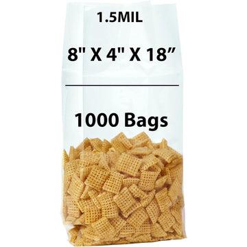 Gusseted Polypropylene Bags 1.5 Mil 8X4X18 inches 1000 Bags